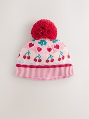 Pink Baby Cherry Fairisle Pattern Knitted Pom Hat (0mths-2yrs) - Image 1 of 3