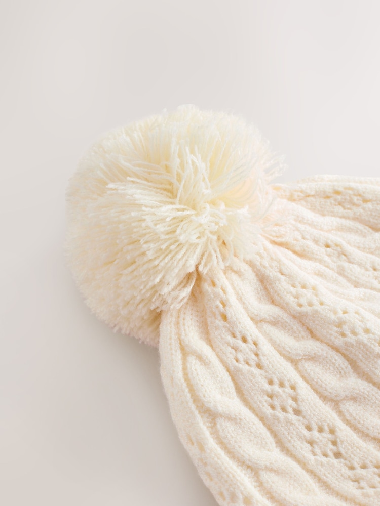 Ecru Pointelle Cable Knitted Pom Hat (0mths-2yrs) - Image 3 of 3