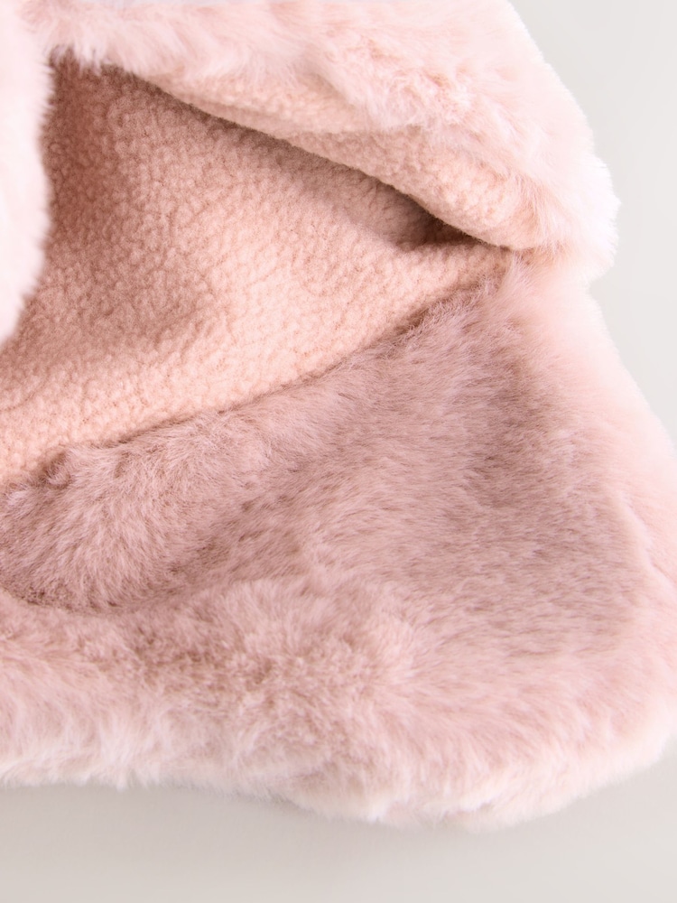 Pink Faux Fur Bear Embroidered Baby Trapper Hat (0mths-2yrs) - Image 2 of 3 Pink Faux Fur Bear Embroidered Baby Trapper Hat (0mths-2yrs) - Image 2 of 3
