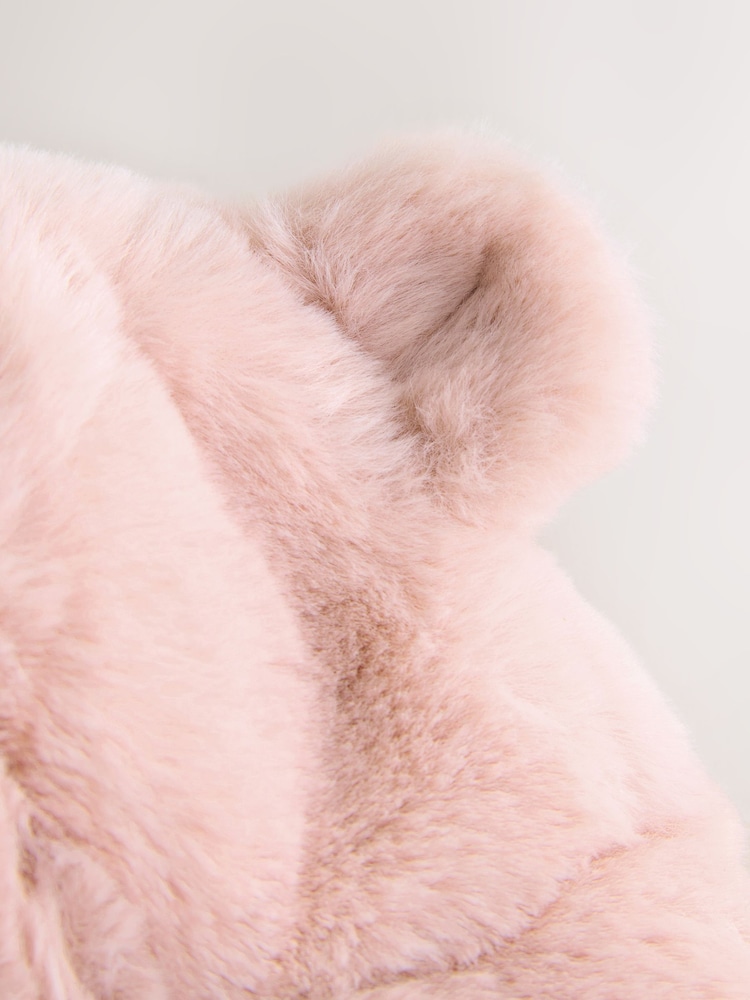 Pink Faux Fur Bear Embroidered Baby Trapper Hat (0mths-2yrs) - Image 3 of 3 Pink Faux Fur Bear Embroidered Baby Trapper Hat (0mths-2yrs) - Image 3 of 3