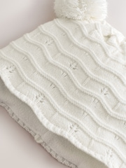 White Knitted Baby Pointelle Double Pom Trapper Hat (0mths-2yrs) - Image 4 of 4