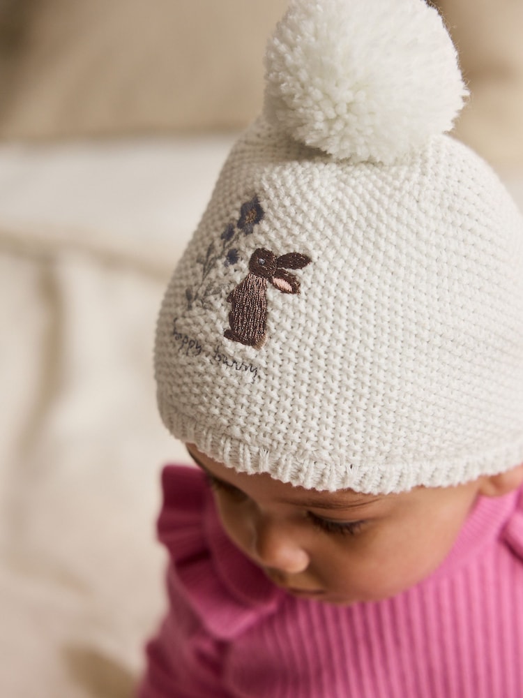 Cream Baby Embroidered Bunny Character Hat (0mths-2yrs) - Image 1 of 5 Cream Baby Embroidered Bunny Character Hat (0mths-2yrs) - Image 1 of 5