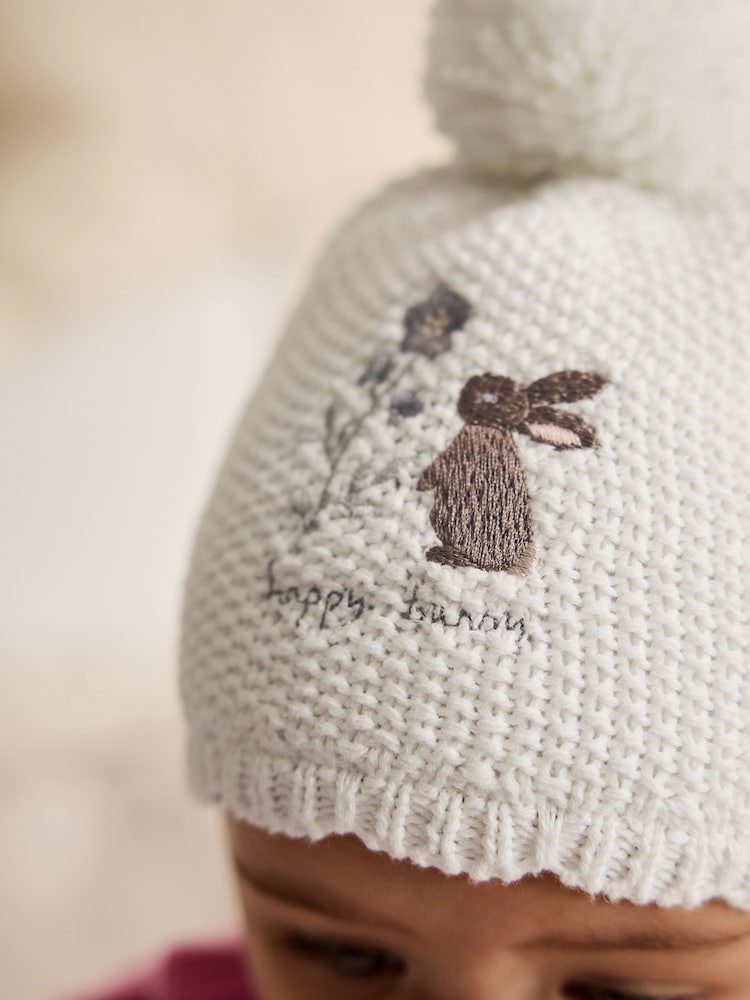 Cream Baby Embroidered Bunny Character Hat (0mths-2yrs) - Image 2 of 5 Cream Baby Embroidered Bunny Character Hat (0mths-2yrs) - Image 2 of 5