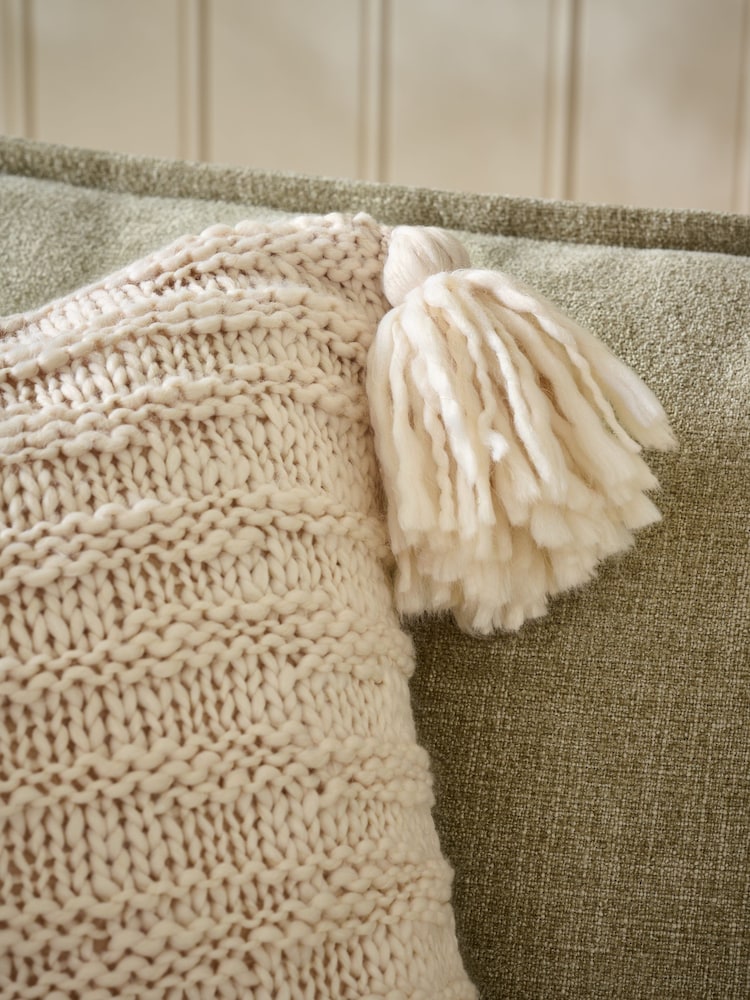 Ivory 50 x 50cm Tassel Knit Cushion - Image 2 of 5 Ivory 50 x 50cm Tassel Knit Cushion - Image 2 of 5