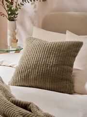 Sage Green 50 x 50cm Stripe Texture Fleece Cushion - Image 1 of 3