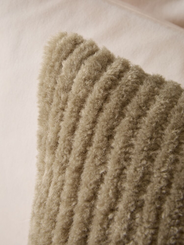 Sage Green 50 x 50cm Stripe Texture Fleece Cushion - Image 2 of 3