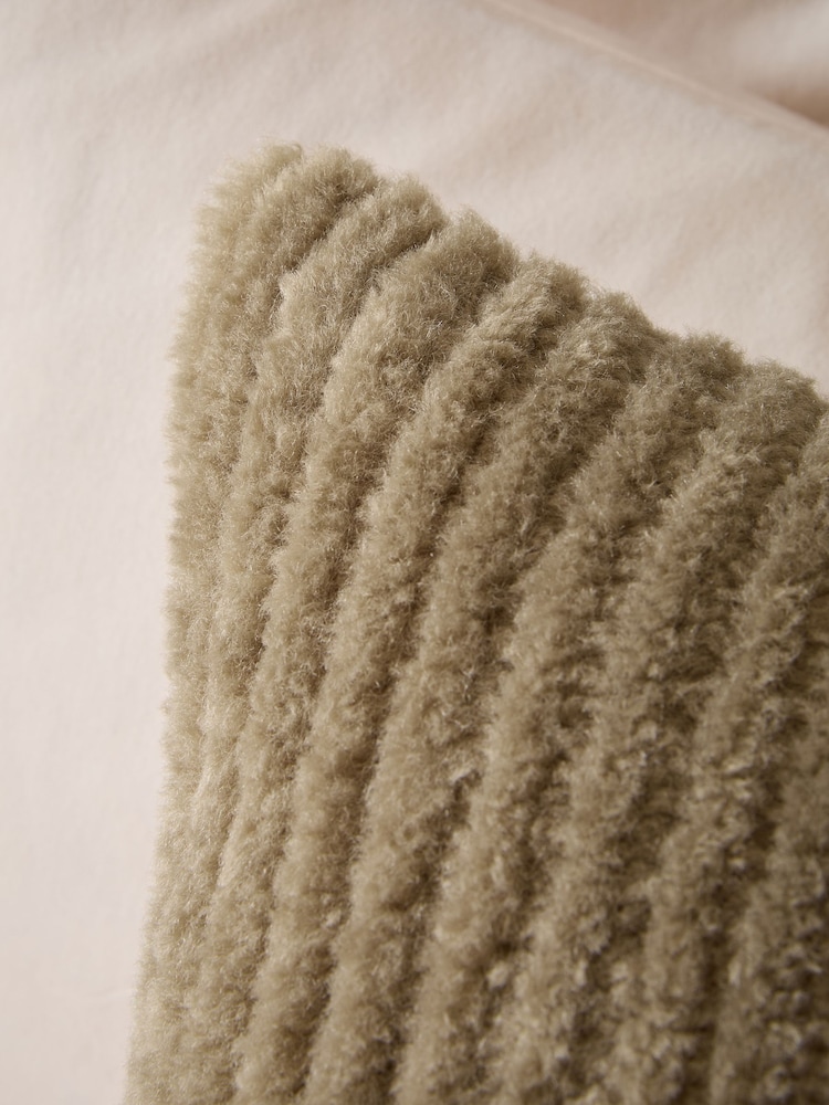 Sage Green 50 x 50cm Stripe Texture Fleece Cushion - Image 2 of 3 Sage Green 50 x 50cm Stripe Texture Fleece Cushion - Image 2 of 3