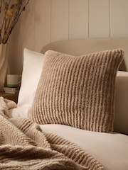 Dark Natural 50 x 50cm Stripe Texture Fleece Cushion - Image 1 of 5