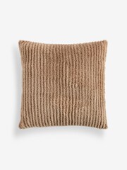 Dark Natural 50 x 50cm Stripe Texture Fleece Cushion - Image 2 of 10