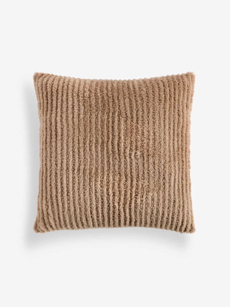 Dark Natural 50 x 50cm Stripe Texture Fleece Cushion - Image 2 of 10