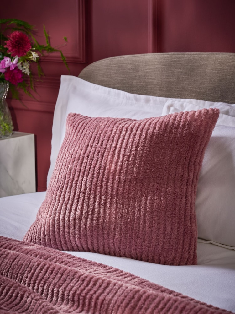 Rose Pink 50 x 50cm Stripe Texture Fleece Cushion - Image 1 of 3