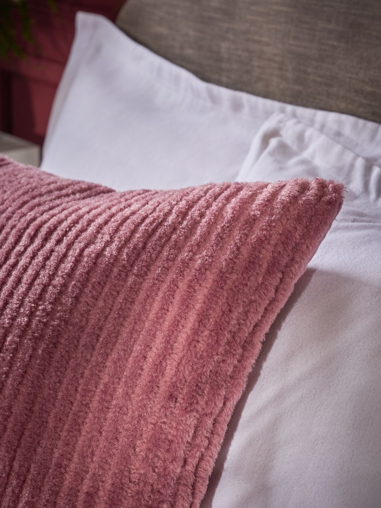 Rose Pink 50 x 50cm Stripe Texture Fleece Cushion - Image 2 of 3