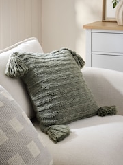 Green 50 x 50cm Tassel Knit Cushion - Image 1 of 6
