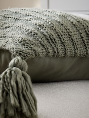 Green 50 x 50cm Tassel Knit Cushion - Image 3 of 6