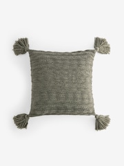 Green 50 x 50cm Tassel Knit Cushion - Image 4 of 6