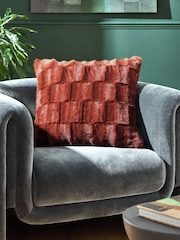 Orange Textured Check Faux Fur Cushion - Image 1 of 5