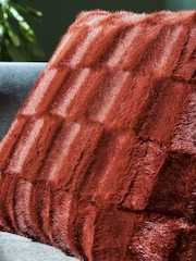 Orange Textured Check Faux Fur Cushion - Image 2 of 5