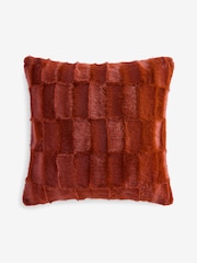 Orange Textured Check Faux Fur Cushion - Image 3 of 5