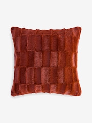 Orange Textured Check Faux Fur Cushion - Image 4 of 5