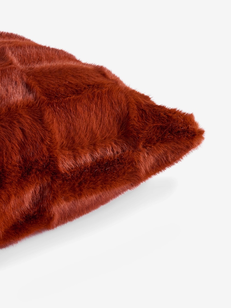 Orange Textured Check Faux Fur Cushion - Image 5 of 5