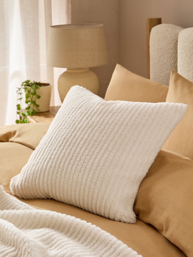 Ivory 50 x 50cm Stripe Texture Fleece Cushion - Image 1 of 1