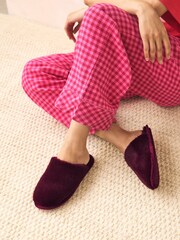 Burgundy Red Faux Fur Mule Slippers - Image 1 of 8