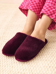 Burgundy Red Faux Fur Mule Slippers - Image 2 of 8