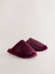Burgundy Red Faux Fur Mule Slippers - Image 4 of 8