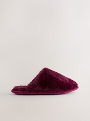 Burgundy Red Faux Fur Mule Slippers - Image 5 of 8