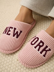 Pink Cord Slogan Mule Slippers - Image 2 of 8
