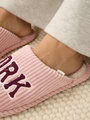 Pink Cord Slogan Mule Slippers - Image 3 of 8