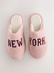 Pink Cord Slogan Mule Slippers - Image 4 of 8