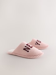 Pink Cord Slogan Mule Slippers - Image 5 of 8