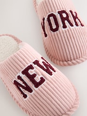 Pink Cord Slogan Mule Slippers - Image 7 of 8
