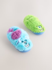 Blue/Green Monsters Inc Fluffy Cupsole Slippers - Image 1 of 5