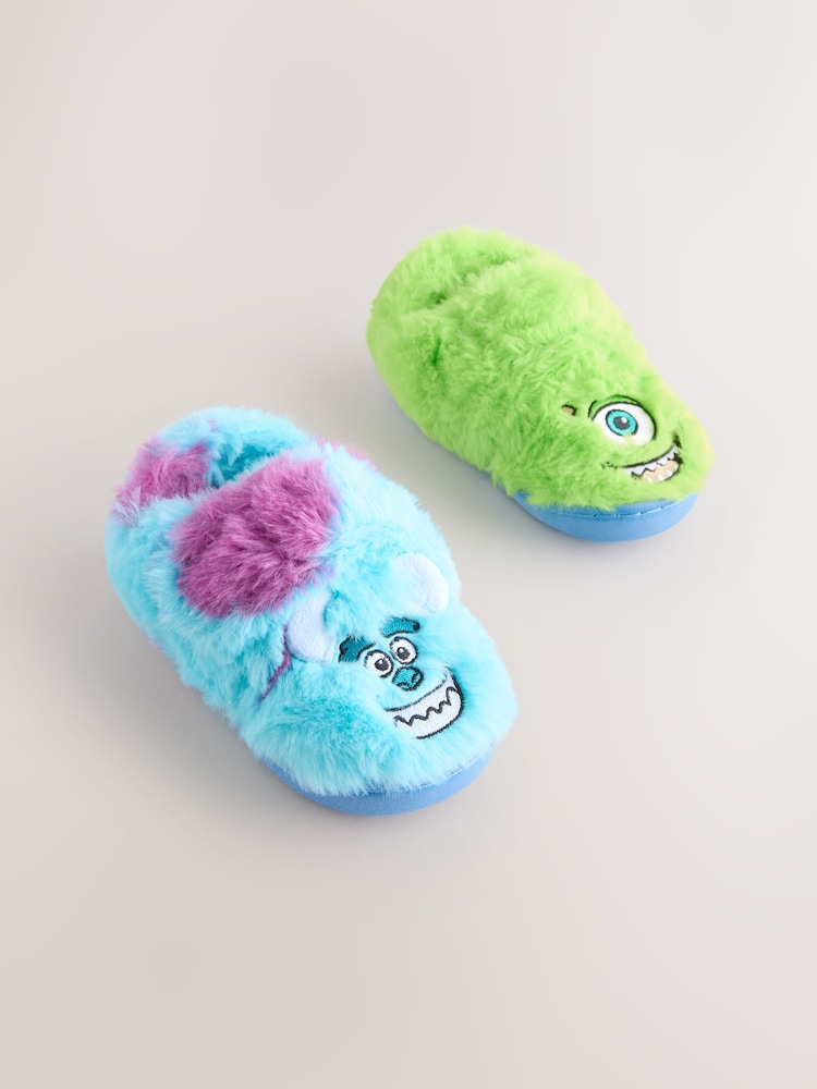 Blue/Green Monsters Inc Fluffy Cupsole Slippers - Image 1 of 5