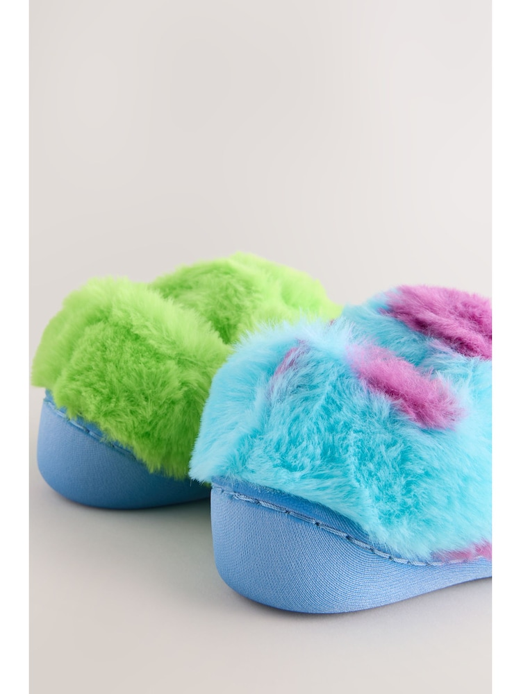 Blue/Green Monsters Inc Fluffy Cupsole Slippers - Image 2 of 10