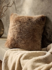 Brown 43 x 43cm Loulou Faux Fur Cushion - Image 1 of 6