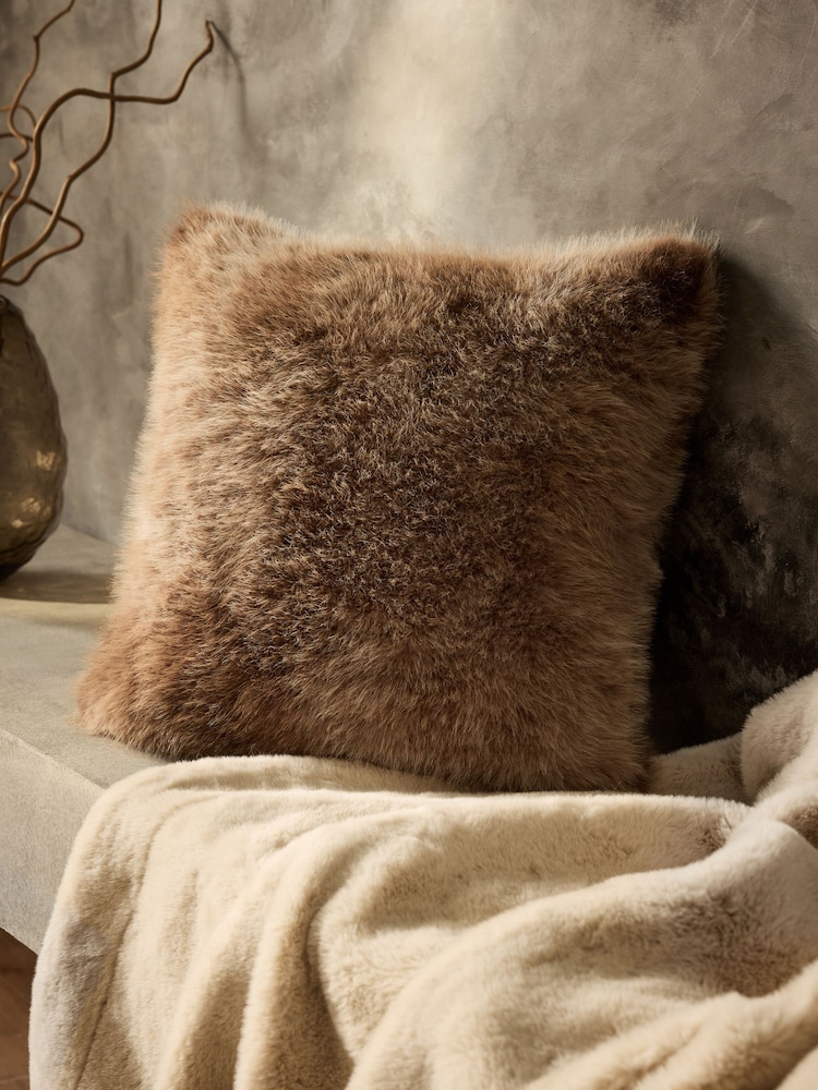 Brown 43 x 43cm Loulou Faux Fur Cushion - Image 1 of 6