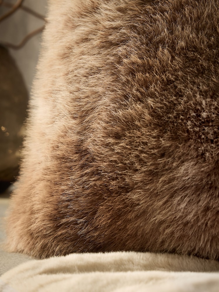 Brown 43 x 43cm Loulou Faux Fur Cushion - Image 2 of 6