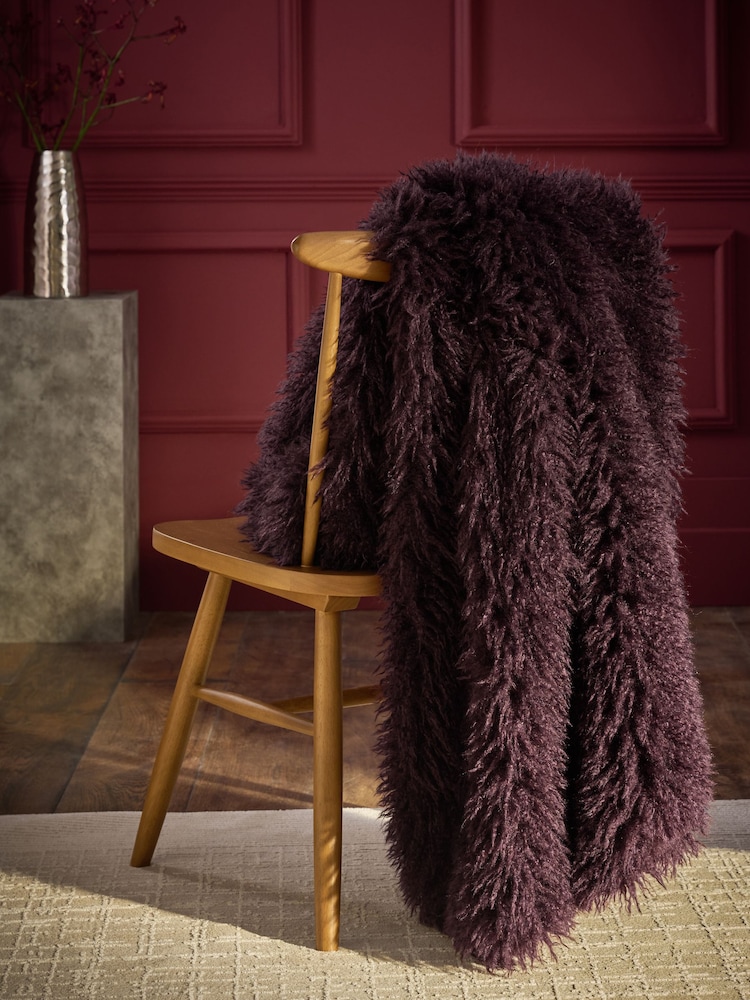Plum Purple Monoglian Faux Fur Throw - Image 2 of 5