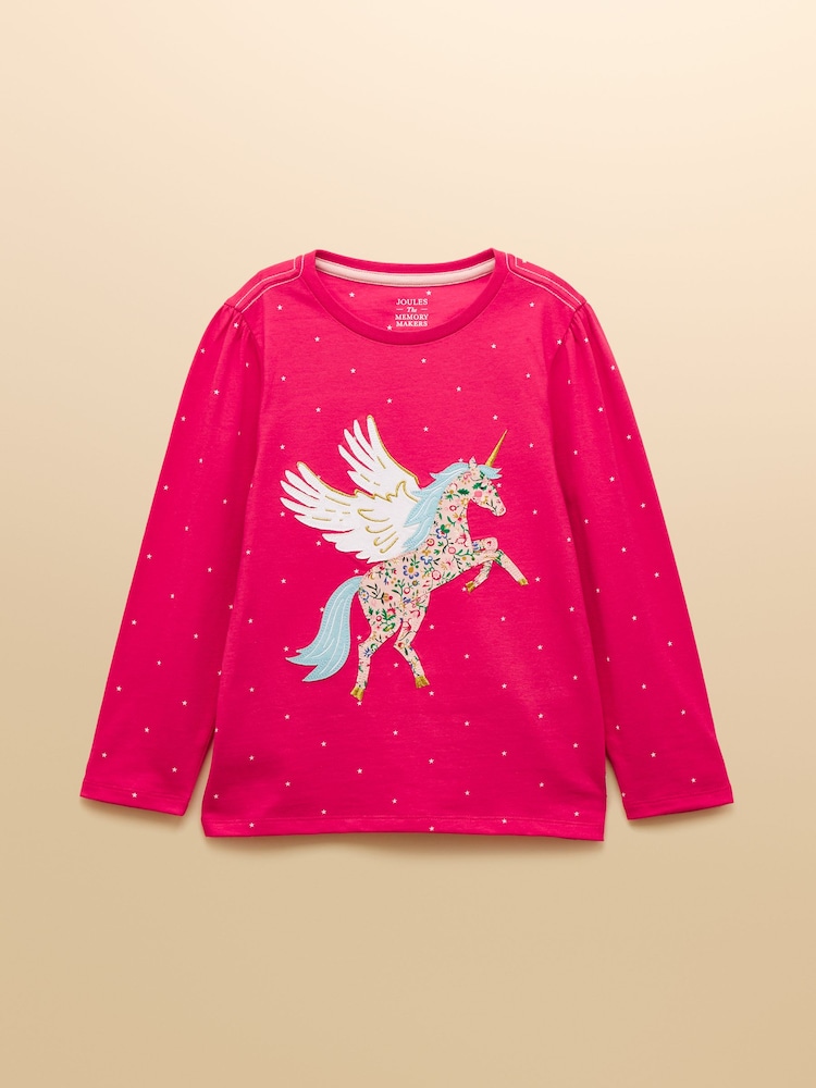 Joules Girls' Ava Bright Pink Applique Long Sleeve Top - Image 1 of 4 Joules Girls' Ava Bright Pink Applique Long Sleeve Top - Image 1 of 4