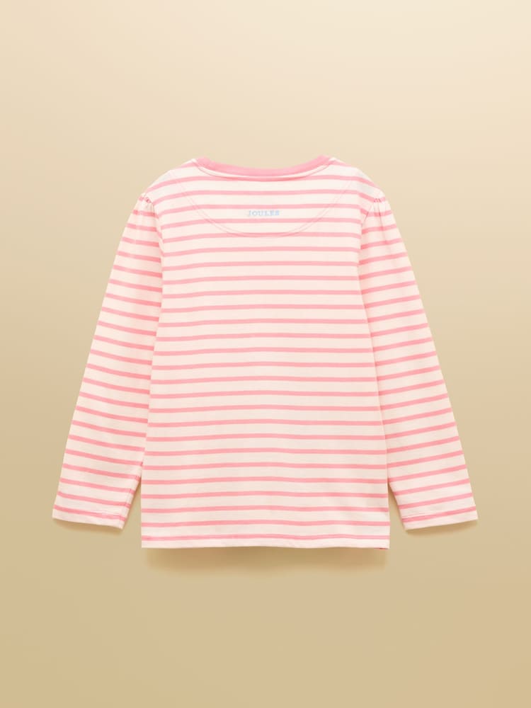 Joules Girls' Ava Pink and Cream Applique Long Sleeve Top - Image 2 of 4
