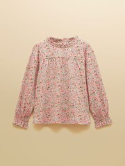 Joules Girls' Flutter Pink Ditsy Long Sleeve Top - Image 1 of 5