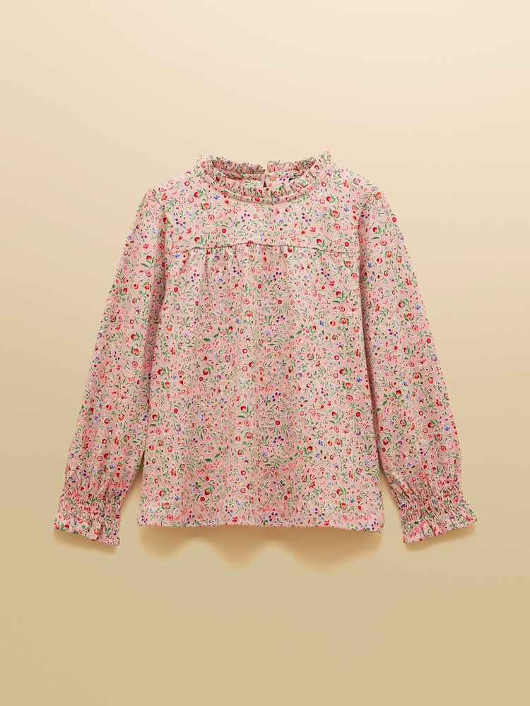 Joules Girls' Flutter Pink Ditsy Long Sleeve Top - Image 1 of 5