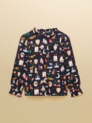 Joules Girls' Flutter Navy Blue Long Sleeve Top - Image 1 of 5