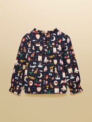 Joules Girls' Flutter Navy Blue Long Sleeve Top - Image 2 of 5