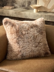 Brown 59 x 59cm Loulou Faux Fur Cushion - Image 1 of 5