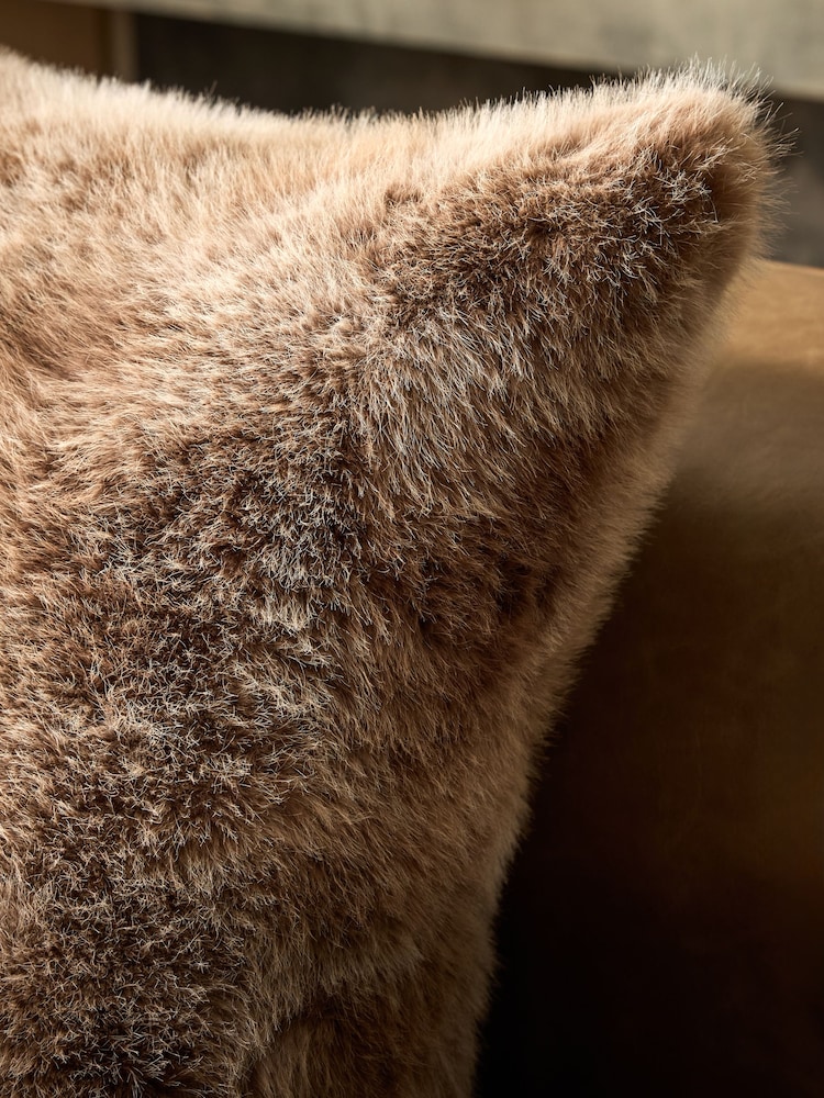 Brown 59 x 59cm Loulou Faux Fur Cushion - Image 2 of 5