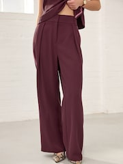 Burgundy Red Elastic Back Wide Leg Trousers With Pink Tipping - Image 3 of 7